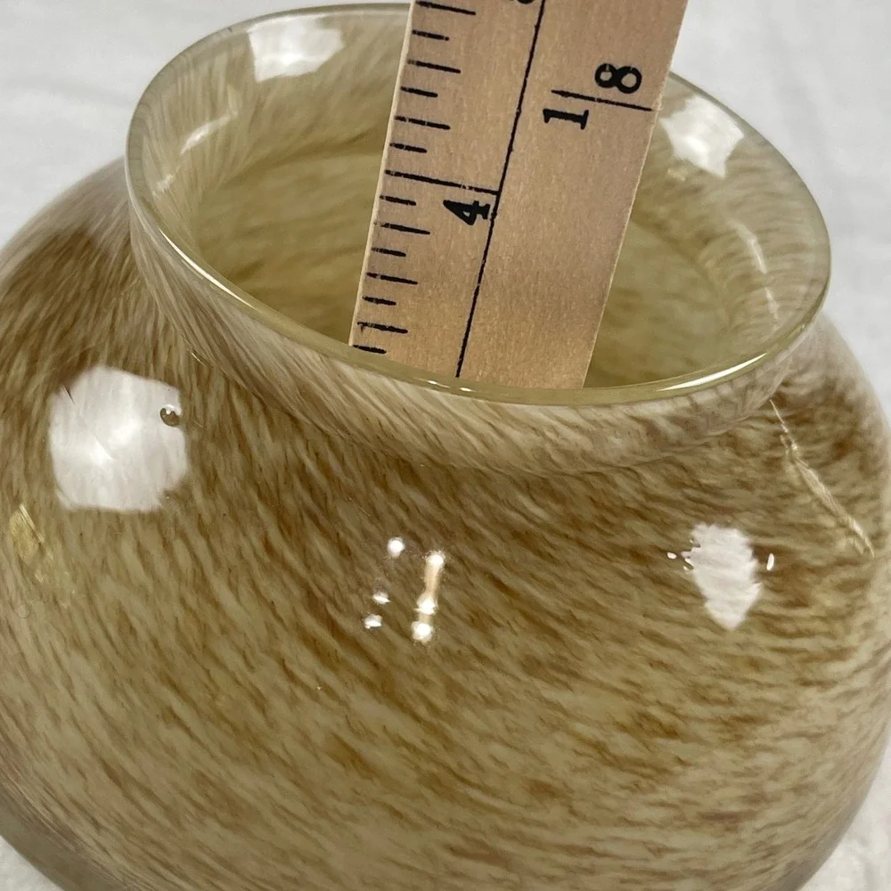 Anthropologie Tan Swirl Glass Vase Round Tortoise Pattern Decorative Bowl 4554